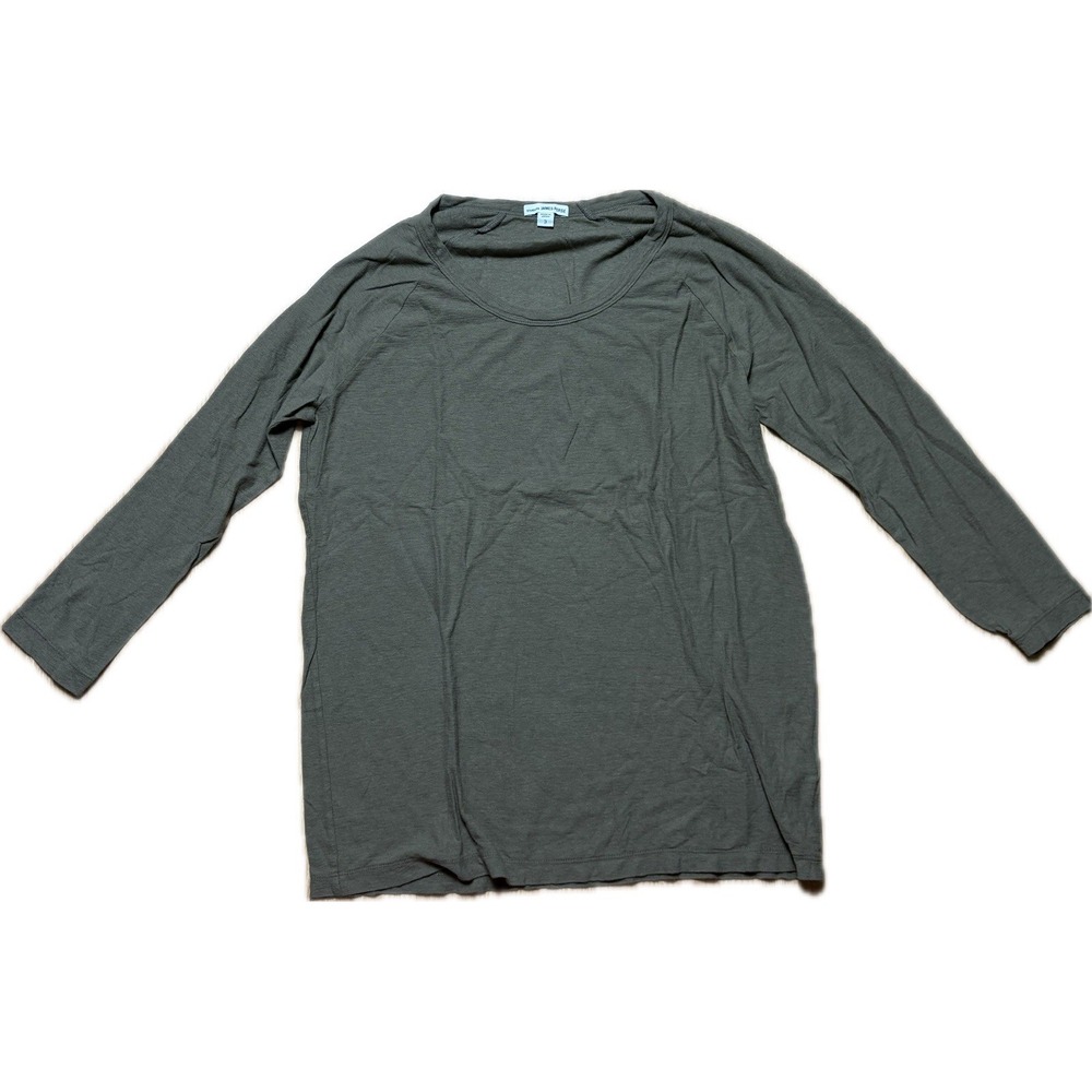 James Perse Minimalist Women 3L Soft Comfy 3/4 Sleeve Top Boho Olive Green Japan
